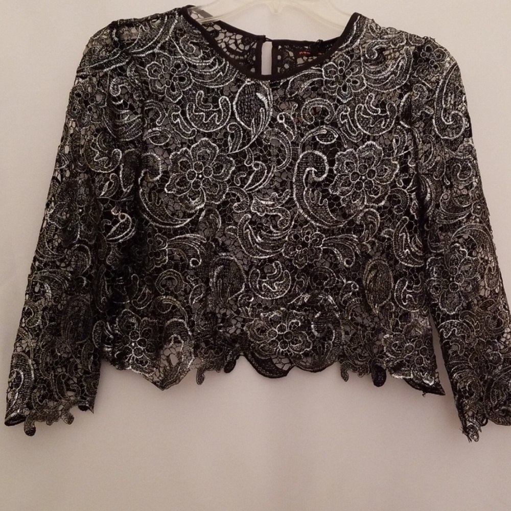Nameless Black/Silver Shimmery Lace Top